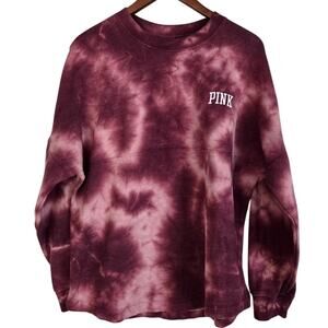 Victoria’s Secret PINK Varsity Lounge Crew Maroon Cloud Tie‑Dye Sweatshirt Small